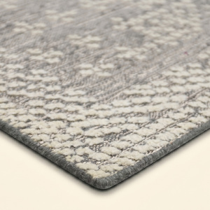 Tapis DECORDEC gris clair ivoire en laine texturée, patchwork abstrait, écologique, antidérapant, tufté à la main, à poils épais, pour salon - Product Image 5