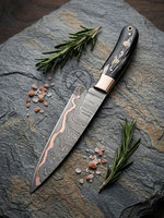 Nouvelle édition haut de gamme, couteau de chef artisanal en acier damas cuivré, lame de 8 pouces avec manche en bois, haute dureté, couteau de cuisine ultra-affûté