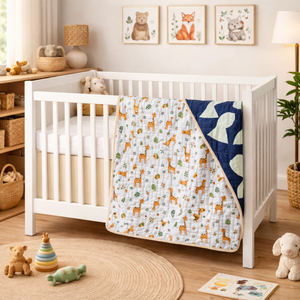 Premium Durable Jaipuri 60"X40" Baby Quilt Floral Hand Block Printed Luxurious Super Soft 100% Cotton Skin Friendly Reversible - Product Image 5