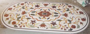 High Class Quality Beautiful <b>White</b> Marble Inlaid Oval Shaped Dinning <b>Table</b> Top Use For Home And Hotel Decoration Purpose - Product Image 2