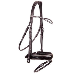 Brida de cuero auténtico exclusivo, cadena de charol con canal de cristal, de piel auténtica, anatómica, de caballo, con bandas marrones - Product Image 1