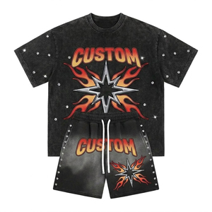 Men's Casual Summer Wear Men's 100% Cotton T-Shirt and Shorts <b>Set</b> Crew Neck Gradient Color <b>Knitted</b> High Quality T-Shirts - Product Image 3