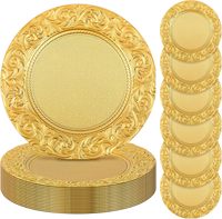 Assiettes de Présentation Dorées en Plastique Durables, Motif Floral Gaufré de Luxe, pour Mariages et Événements – Vente en Gros