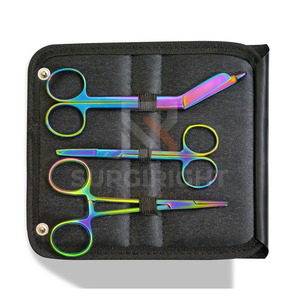 Juego de 3 tijeras hemostáticas de acero multicolor con revestimiento de titanio, tijeras para suturas, kit quirúrgico de vendajes Lister Rainbow de SurgiRight - Product Image 5