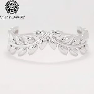 Bracelet manchette en argent 925 motif feuille Charm_Jewells, bijou classique unisexe pour usage quotidien - Product Image 6