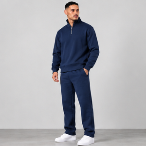 Ensemble de survêtement bleu marine personnalisé pour homme avec demi-zip et pantalon de jogging - Product Image 2