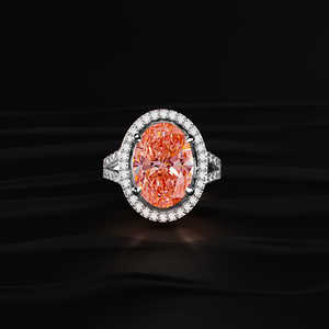 Anillos de Compromiso de Moissanita Rosa Ovalada de 6 Quilates al por Mayor con Halo de Diamantes Blancos y Joyería de Alta Gama para Minoristas - Product Image 1