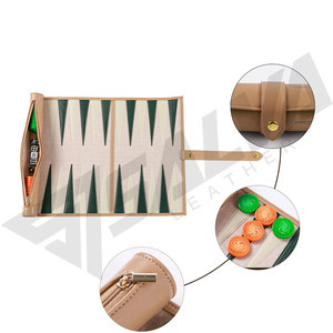 ชุดเกมแบ็คแกมมอนแบบพกพาสุดหรูหุ้มหนัง PU แบบม้วนได้ ทำมือ ดีไซน์ใหม่ พร้อมชิปสีขาวและสีดำ - Product Image 3