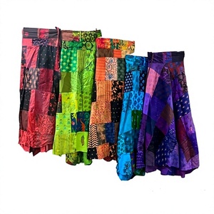 Falda Larga 100% Algodón, Plisada, con Parches, Colores Sólidos, Cintura Regular, Estilo Bohemio, Ropa Casual para Mujer, de la India - Product Image 1