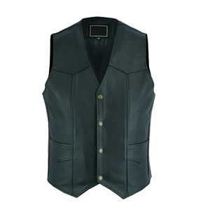 Men's <b>Black</b> Genuine Leather Motorcycle <b>Vest</b> Durable Biker Waistcoat with Side Lace Adjustability - Product Image 1