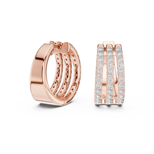 Aretes Clásicos Triple Pavé con Diamantes Redondos Cultivados en Laboratorio, Chapados en Oro Rosa de 18K y Rodio, para Fiestas, Bodas y Uso Diario - Product Image 4