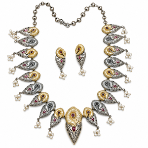 Conjunto de Collar y Pendientes con Diseño Animal Vintage para Mujer, Aleación de Zinc, Baño de Plata Antigua, Engaste de Perlas de Imitación - Product Image 1