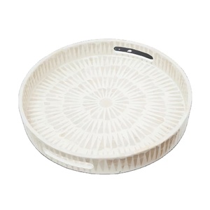 White Mother of Pearl Inlay <b>Tray</b>, <b>Round</b> Serving & Coffee <b>Table</b> <b>Tray</b>, Sunburst Shell Pattern, Handmade Coastal Home Decor - Product Image 5