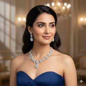 Conjunto de Collar y Pendientes de Latón Hechos a Mano de Primera Calidad para Mujer, Joyería Tradicional India para Novias, Disponible para la Venta - Product Image 5