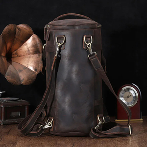Genuine Leather <b>Duffel</b> <b>Bag</b> 30-40L with Adjustable Strap Zipper Closure Men's Casual Travel Backpack Solid Color Durable Canvas - Product Image 2