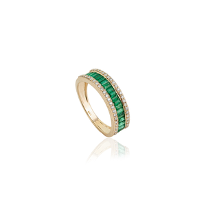 Exclusive Trendy Design 0.92 Ct. Emerald & Diamond Half Eternity Band <b>Ring</b> K14 Pure Yellow Gold Bulk Order Jewelry Wholesaler - Product Image 3