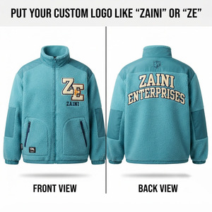 240g Premium Polar Fleece <b>Jacket</b> Teal Sherpa Fleece Nylon Panels Custom Tackle Twill Logo Full Zip Waterproof Breathable Stand - Product Image 1