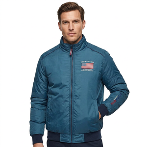Blouson Bomber Bleu Vinson pour Homme Coupe-Vent Séchage Rapide 240g Rembourrage Polyester Col Montant Patch Brodé Hiver Style Preppy - Product Image 1