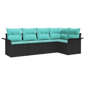 Ensemble de canapés de jardin en polyrotin noir, 5 pièces, avec rangement, meubles d'extérieur confortables et élégants - Product Image 2