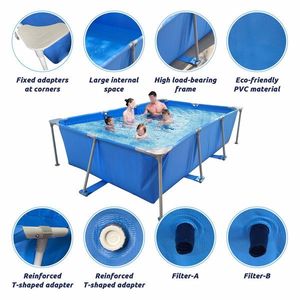 Piscina Fuori Terra Rettangolare Portatile Facile da Montare con Telaio in Metallo, Materiale PC Gonfiabile, Ideale per Bambini e Famiglie - Product Image 4
