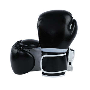 Gants de boxe en cuir noir avec fermeture velcro pour les poignets, pour l'entraînement des adultes - Product Image 1