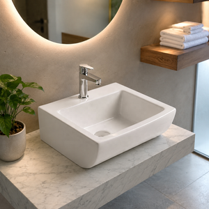 Lavabo de Baño Cuadrado con Montaje en Pared Curvo, Diseño Minimalista, Superficie Lisa, Acabado Cromado, Capacidad de 9L, Certificado CE, 5 Años de Garantía - Product Image 3