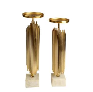 Juego de Portavelas de Metal Dorado con Base de Mármol y Varillas Verticales para Decoración del Hogar - Product Image 2