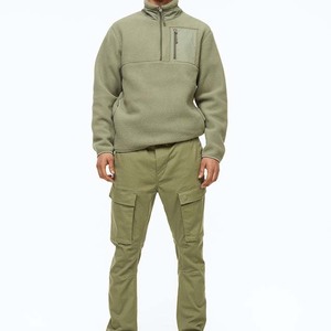 Suéter de Forro Polar Verde Oliva para Hombre, Manga Larga, Corte Regular, con Cierre de Media Cremallera y Bolsillos Laterales, Ropa Casual de Otoño - Product Image 1