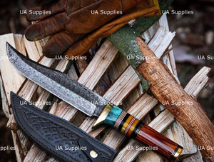 Couteau de chasse en acier au carbone UA Supplies, lame à pointe tombante, manche en cuir, couteau à lame fixe pour la survie en extérieur, épaisseur de 0,5 mm, longueur totale de 13 pouces - Product Image 3