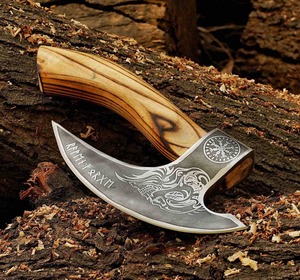 Tomahawk Hatchet Forged Steel Blade Wood <b>Handle</b> Survival <b>Axe</b> Viking Style Engraved Dragon Design - Product Image 1