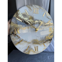 Jam dinding Resin buatan tangan elegan, dengan mutiara putih warna coklat dan emas menampilkan batu alam Dekorasi Rumah mewah Modern