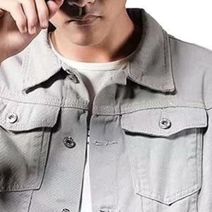 Men's Denim Jacket Casual Button Front Solid Color Regular Fit Autumn 100% Cotton Breathable Woven Fabric - Product Image 2
