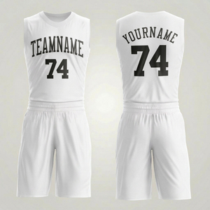 Conjunto de camiseta de baloncesto personalizada, blanca, sin mangas, 100% poliéster, transpirable, con estampado del nombre del equipo, uniformes unisex para adultos - Product Image 1