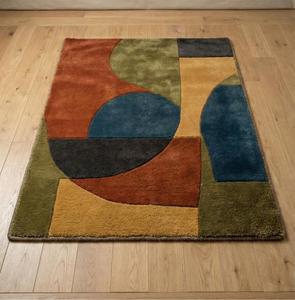 Modern Abstract Geometric Hand Tufted Wool Anti-Slip Medium Pile Cotton Canvas Backing Area Rug Soft <b>Plush</b> Color Block Living - Product Image 1