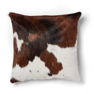 Square Cowhide Pillow 20x20in Brown White Pattern Fur Decor Home - Product Image 1