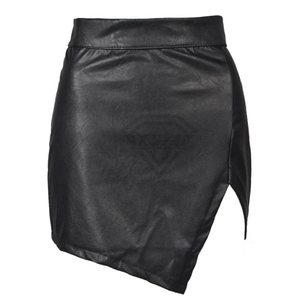 Jupes en cuir toutes saisons pour femmes, taille haute, asymétriques, mini-jupe en cuir PU, couleur unie, sexy, coupe ajustée - Product Image 1