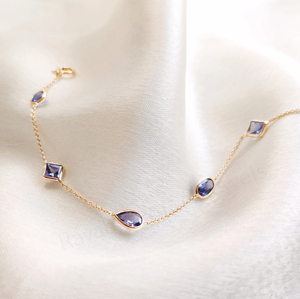 Natural Precious Tanzanite <b>Gemstone</b> Bezel Set 925 Sterling Silver Gold Plated Minimalist Adjustable Chain Women's Gift <b>Bracelet</b> - Product Image 4