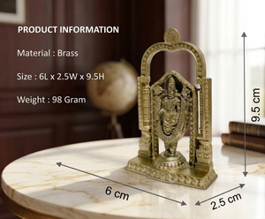Jaipur Metals Moderne Handgefertigte Massivmessing Tirupati Balaji Statue |   Metallhandwerk |   Religiöse Heimdekoration |   6x2,5x9,5 cm |   98g - Product Image 2
