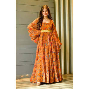 Robe Sunaina Mustard XS en imprimé numérique, imitation georgette 7011 [34] 0g - Product Image 2