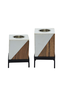 Juego de 2 Portavelas Modernos de Metal, Candelabros Geométricos de Madera y Mármol, Decoración Minimalista para Mesa, para Decoración del Hogar - Product Image 2