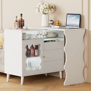 Credenza a L in Stile Moderno Farmhouse con LED, Mobile Buffet da 41-79 Pollici in Legno con Cassetti e Ripiani, Grande Capacità, Versione 2022 - Product Image 5