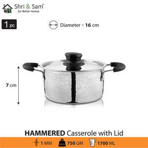 Cazuela martillada de acero inoxidable ligera con tapa SS Esencial de cocina Premium - Product Image 4