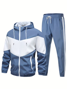 Men's Hooded Color Blocking Track Suit Set Quick Dry Knitted Polyester Casual Winter Wear Jogger Outfit Customized - Product Image 1