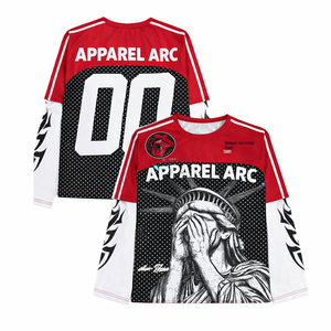 เสื้อเจอร์ซีย์ตาข่ายแขนยาวทรงโอเวอร์ไซส์ สไตล์สตรีทแวร์ ยูนิเซ็กซ์ ลายกราฟิกหมายเลขฟุตบอล รับผลิตแบบ OEM ขายส่ง - Product Image 1