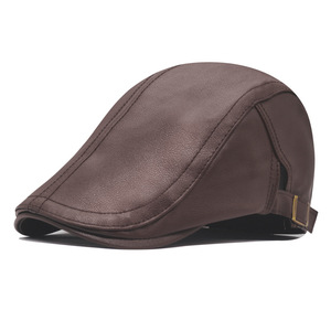 Casquette plate réglable en cuir PU style gavroche, rétro, respirante, toutes saisons, pour la conduite, les voyages et les activités de plein air - Product Image 3