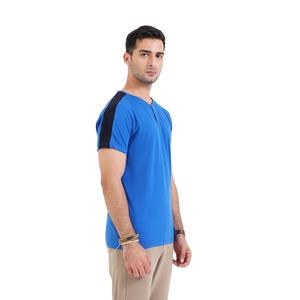 Haute qualité hommes contraste épaule Henley cou T-Shirt à manches courtes V-Cut bouton Tee décontracté coton porter Logo personnalisé disponible - Product Image 4