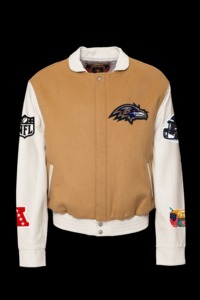 Baltimore Raven Wool & Leather Varsity <b>Jacket</b> Brown White - Product Image 1