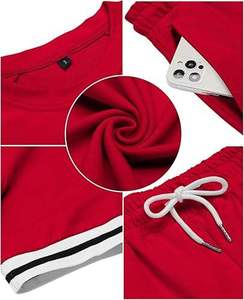 Ensemble 2 pièces pour homme, couleur rouge unie, été, nouveau, respirant, t-shirt à manches courtes, short, décontracté, sport, streetwear, coton, élasthanne - Product Image 5