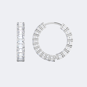3.60 CTW <b>Emerald</b> Cut Channel Setting Hoop <b>Earrings</b> - Product Image 4