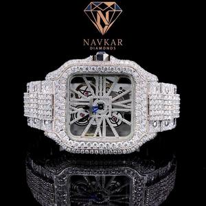 Relojes de Acero de Lujo Personalizados, Relojes Brillantes con Diamantes Completos, Reloj de Moissanita VVS para Hombre de Proveedor Indio - Product Image 1